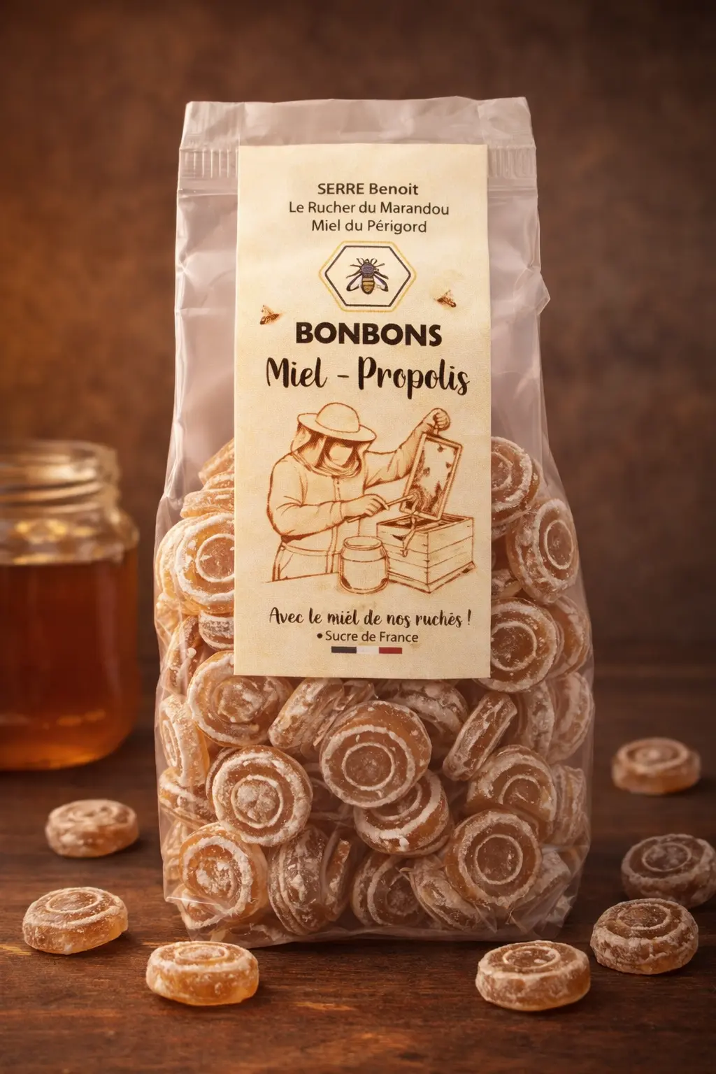 Bonbons au miel du Périgord et propolis artisanaux en sachet de 180 g