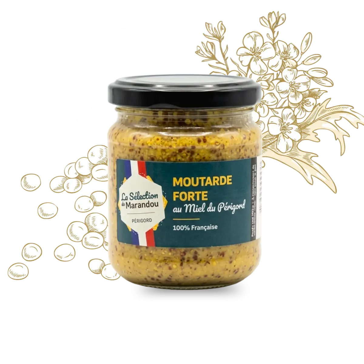 Pot de moutarde forte au miel du Périgord artisanale du Rucher du Marandou