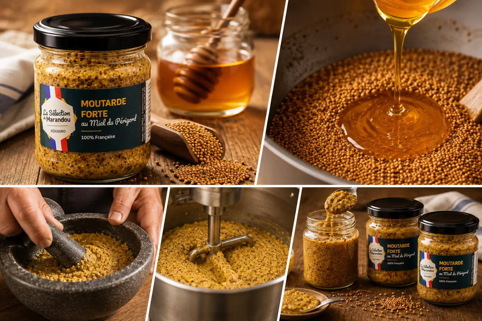 Fabrication de moutarde au miel avec graines de moutarde et ajout de miel