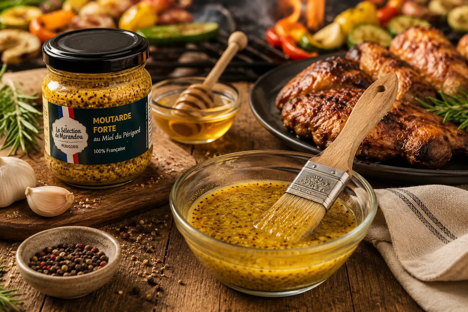 Marinade miel moutarde pour barbecue avec poulet grillé
